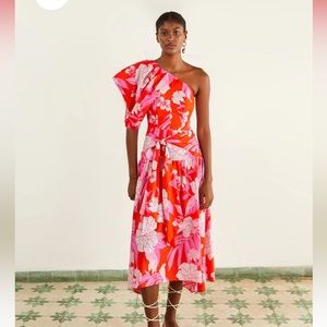 Farm Rio NWT Red Dewdrop Floral Midi Dress